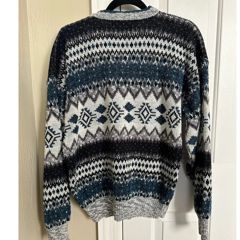 Vintage Michael Gerald V-Neck‎ Sweater - 90s Aztec Fair Isle Pattern - Medium